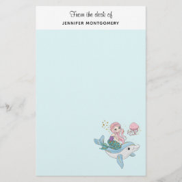 Niedliche Meerjungfrau Reiten auf einem Dolphin Briefpapier