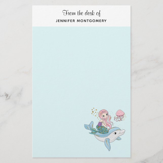 Niedliche Meerjungfrau Reiten auf einem Dolphin Briefpapier (Vorderseite)