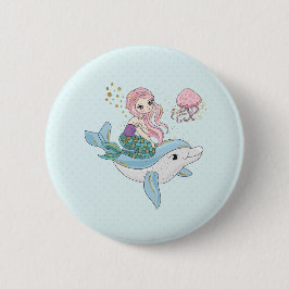 Niedliche Meerjungfrau Reiten auf einem Dolphin Button