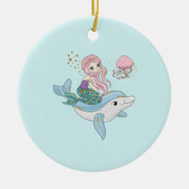 Niedliche Meerjungfrau Reiten auf einem Dolphin Keramik Ornament