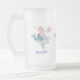 Niedliche Meerjungfrau Reiten auf einem Dolphin Mattglas Bierglas