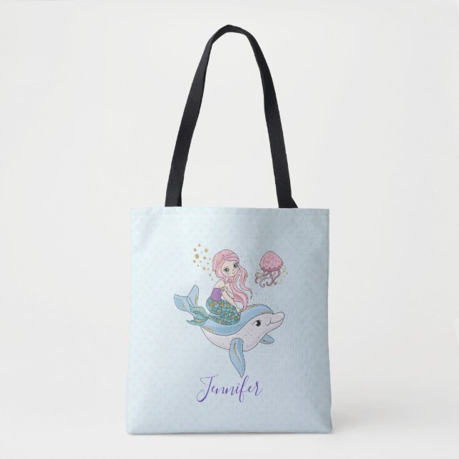 Niedliche Meerjungfrau Reiten auf einem Dolphin Tasche (Vorderseite)
