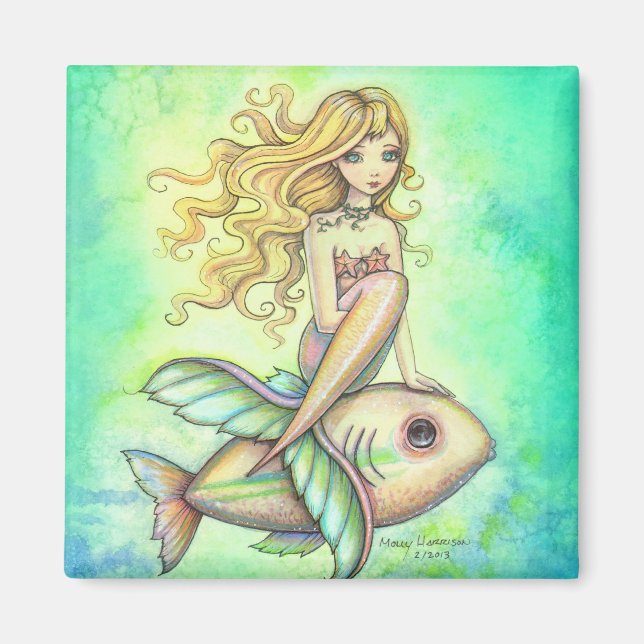 Niedliche Meerjungfrau und Fischmagnet Magnet (Vorne)