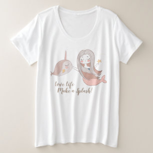 Niedliche Meerjungfrau 'und Narwhal Personalizable Große Größe T-Shirt