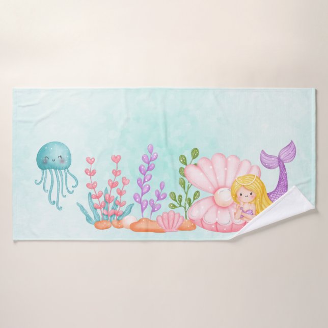 Niedliche Meerjungfrau unter Wasser Badhandtuch Set (Badehandtuch)