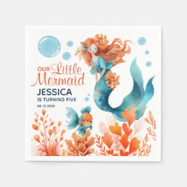 Niedliche Meerjungfrau Wasserfarbe Mädchen Geburts Serviette