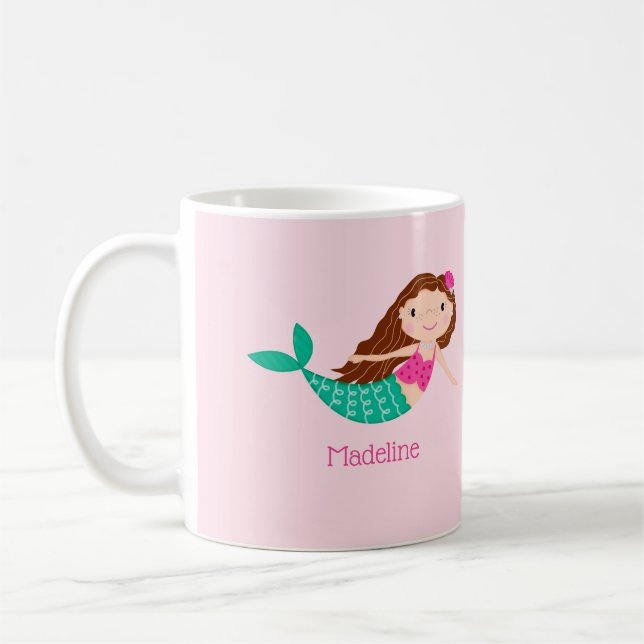 Niedliche Meerjungfrau Whimsikrosa Personalisiert Kaffeetasse (Links)