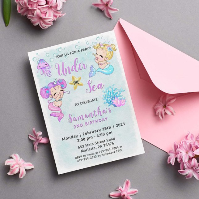 Niedliche Meerjungfrauen unter der Vogelpartei Einladung (Von Creator hochgeladen)