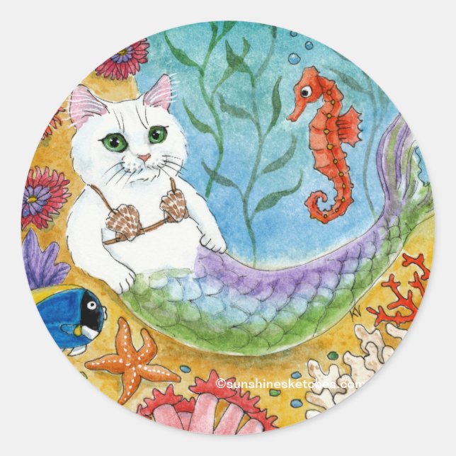 Niedliche Meerjungkatze Runder Aufkleber (Vorderseite)
