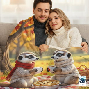 Niedliche Meerkats im Herbst Attraktion bei einem Fleecedecke