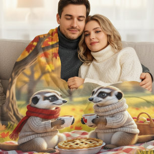 Niedliche Meerkats im Herbst Attraktion bei einem  Fleecedecke