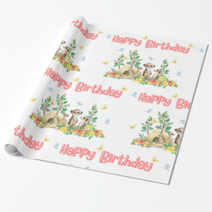 Niedliche Meerkats Kinder Tiere Glossy Happy Birth Geschenkpapier
