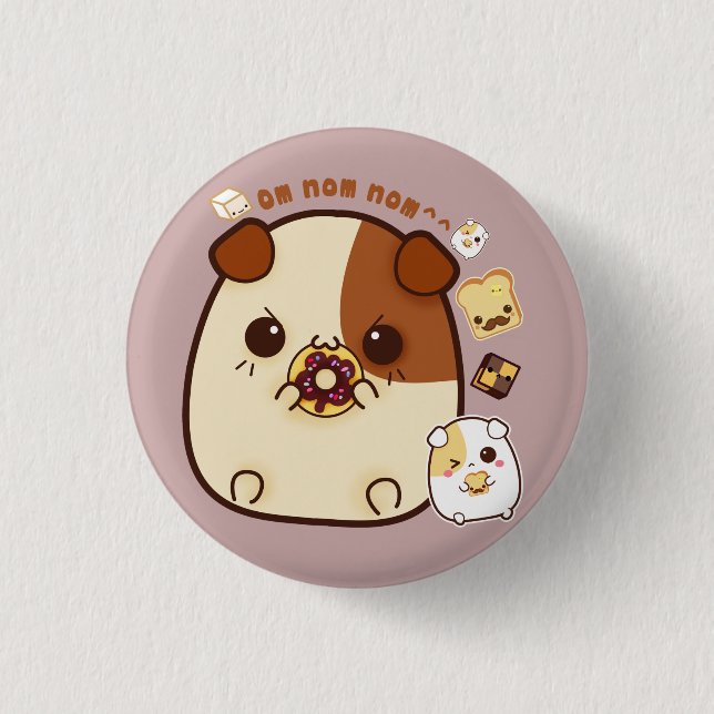 Niedliche Meerschweinchen mit kawaii Nahrung Button (Vorderseite)