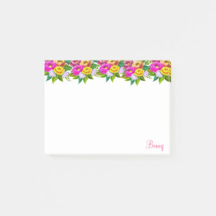 Niedliche mehrfarbige Blume auf weiß Post-it Klebezettel