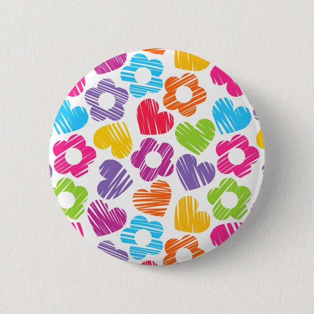 Niedliche mehrfarbige Blume und Herzen, gürtelarti Button (Vorderseite)