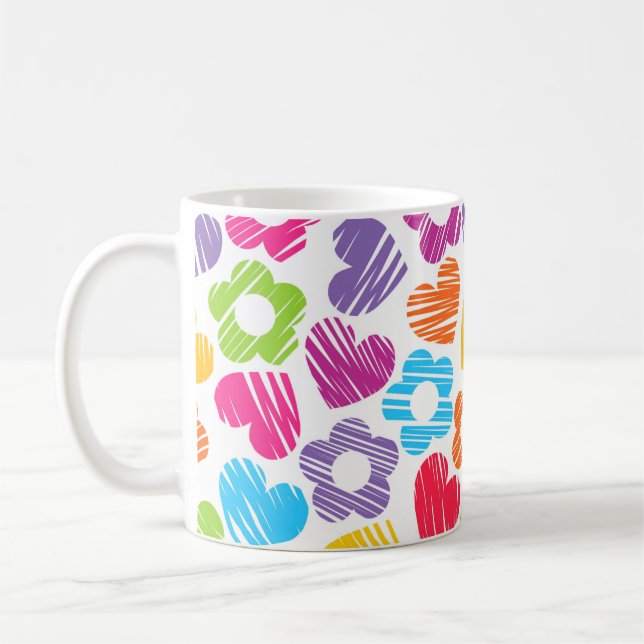 Niedliche mehrfarbige Blume und Herzen, gürtelarti Kaffeetasse (Links)