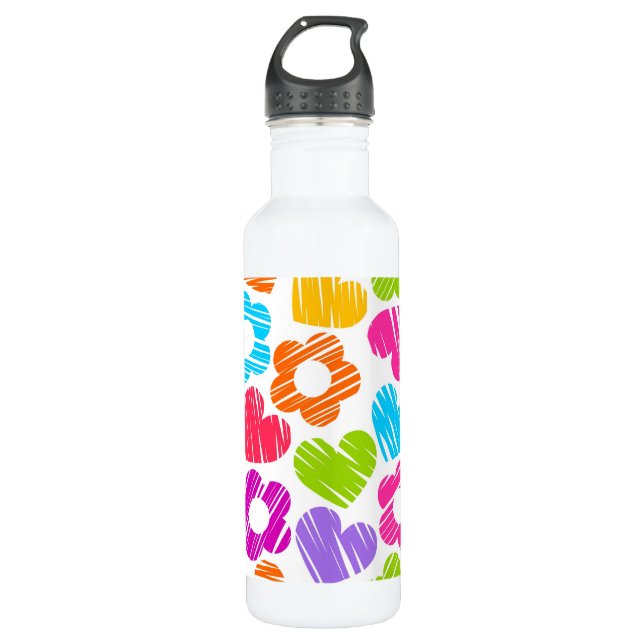 Niedliche mehrfarbige Blume und Herzen, gürtelarti Trinkflasche (Vorderseite)