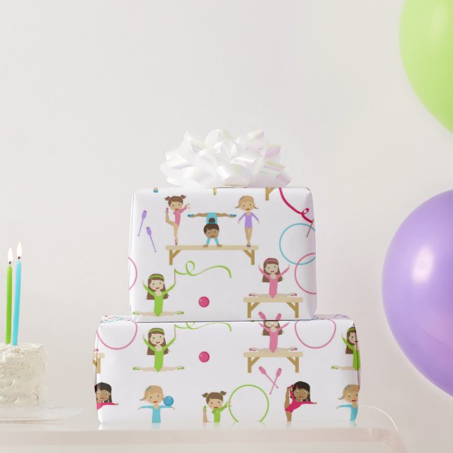 Niedliche mehrfarbige Gymnastik Kindermuster Geschenkpapier (Partygeschenke)