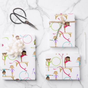 Niedliche mehrfarbige Gymnastik Kindermuster Geschenkpapier Set