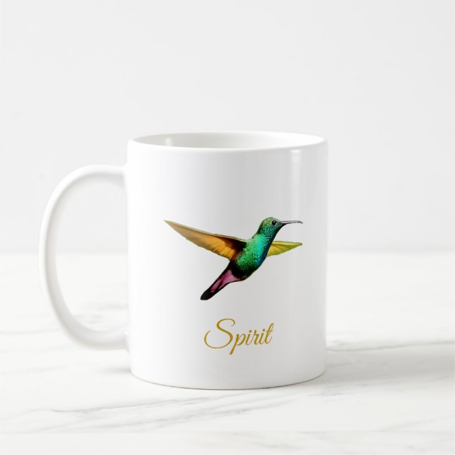Niedliche mehrfarbige Kolibri & Kalligraphie Kaffeetasse (Links)