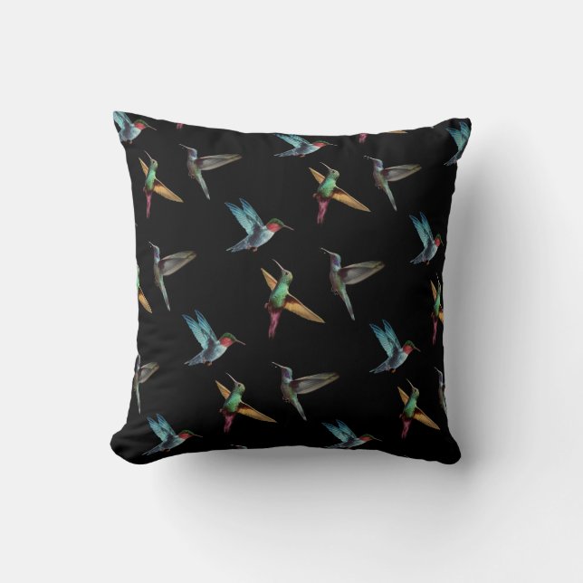 Niedliche mehrfarbige Kolibris auf schwarz Kissen (Vorderseite)
