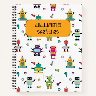 Niedliche mehrfarbige Roboter Kids Robot Sketchboo Notizbuch