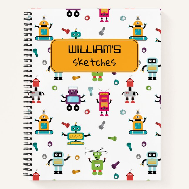 Niedliche mehrfarbige Roboter Kids Robot Sketchboo Notizbuch (Vorderseite)