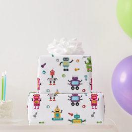 Niedliche mehrfarbige Roboter Kids Roboter Muster Geschenkpapier