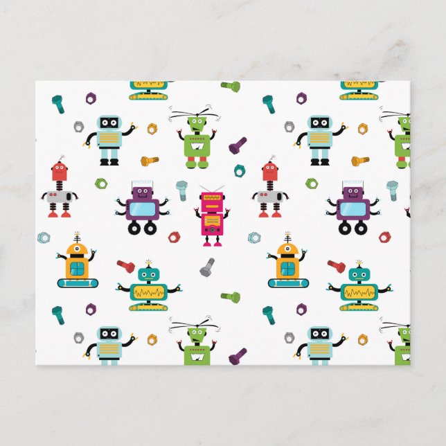 Niedliche mehrfarbige Roboter Kids Roboter Muster Postkarte (Vorderseite)