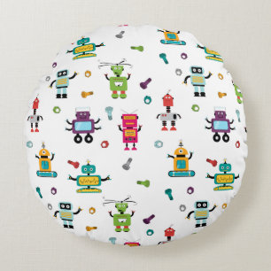 Niedliche mehrfarbige Roboter Kids Roboter Muster Rundes Kissen