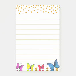 Niedliche mehrfarbige Schmetterlinge und Goldfetti Post-it Klebezettel