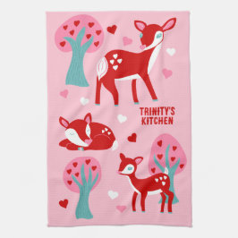 Niedliche Meldung "Red Deer Valentine Day Custom" Geschirrtuch
