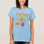 Niedliche Menorah & Dreidel Navy Blue T-Shirt<br><div class="desc">Hübsches Navy Blue T - Shirt Dress für ein Hanukkah Party mit Niedlichen Menorah & Dreidel Design</div>