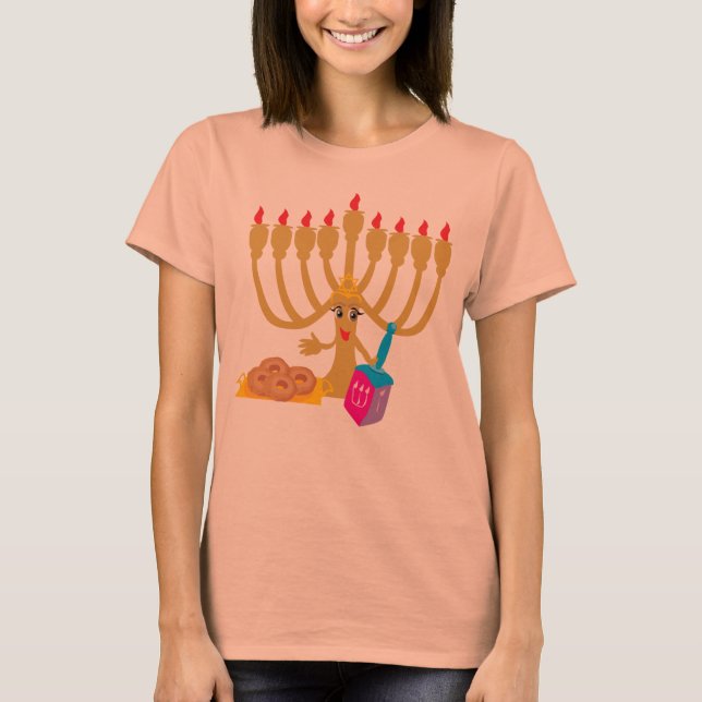 Niedliche Menorah & Dreidel T-Shirt (Vorderseite)