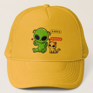 NIEDLICHE MEOKATZE MIT ALIEN TRUCKERKAPPE