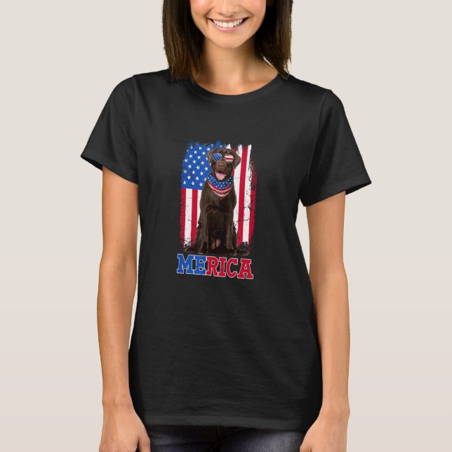 Niedliche Merica Chocolate Labrador & US Flag Sonn T-Shirt (Vorderseite)