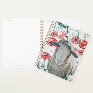 Niedliche Merino Sheep Animal Red Poppy Blume Planer