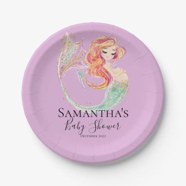 NIEDLICHE MERMAID BABY SHOWER PAPIERTELLER (Vorderseite)