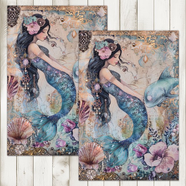 NIEDLICHE MERMAID DECOUPAY SEIDENPAPIER (CUTE MERMAID DECOUPAGE TISSUE PAPER)