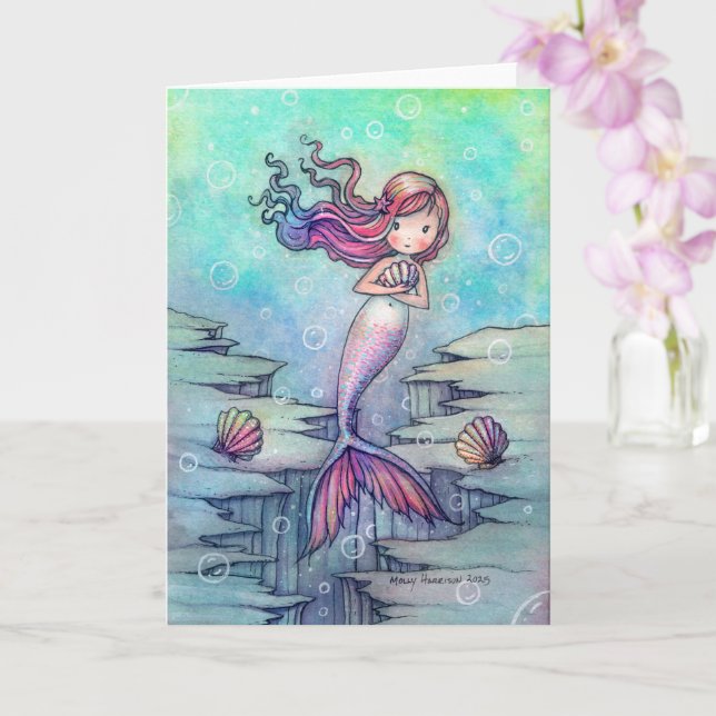 Niedliche Mermaid Fantasy Art Jeder Anlass Card Karte (Orchidee)