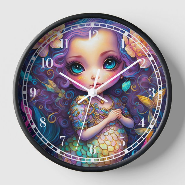 Niedliche Mermaid Fantasy Art Uhr (Vorderseite)