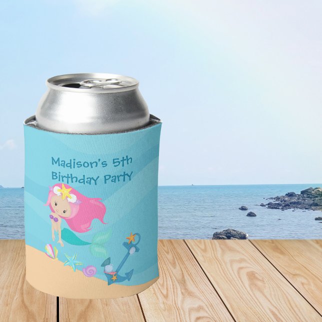Niedliche Mermaid Girl Beach Custom Kind Geburtsta Dosenkühler (Von Creator hochgeladen)