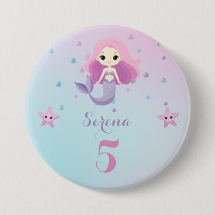 Niedliche Mermaid Girl Birthday Party Button