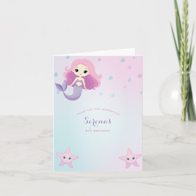 Niedliche Mermaid Girl Birthday Party Dankeskarte (Vorderseite)