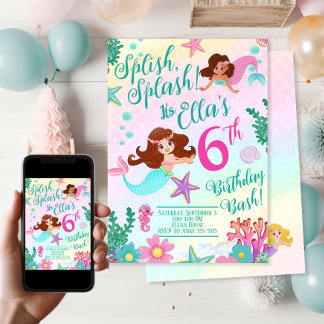 Niedliche Mermaid Girl Birthday Party Einladung