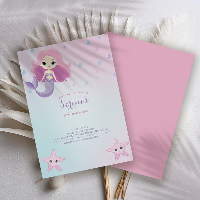 Niedliche Mermaid Girl Birthday Party Einladung (Von Creator hochgeladen)
