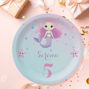 Niedliche Mermaid Girl Birthday Party Pappteller