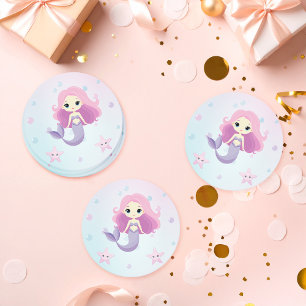Niedliche Mermaid Girl Birthday Party Runder Pappuntersetzer