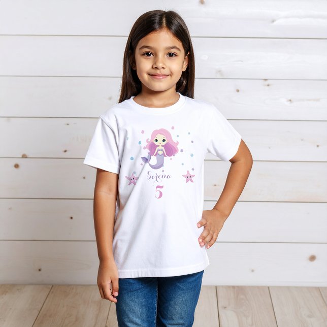 Niedliche Mermaid Girl Birthday Party T-Shirt (Von Creator hochgeladen)