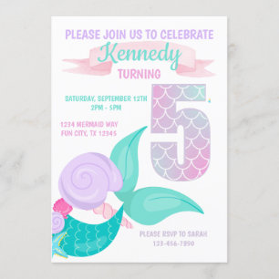 Niedliche Mermaid Girls 5th Birthday Party Einladu Einladung